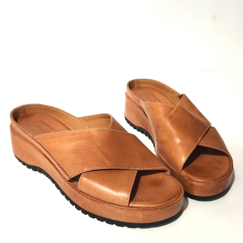 Cole Haan Genuine Leather Criss Cross Slides Women's Size 6 B Like New!!
